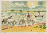 Chevaux de camargue - Brayer © Oeuvre mise en vente par L'Atelier Galerie des Alpilles
