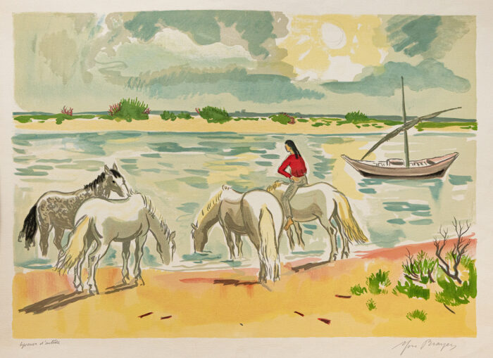 Chevaux de camargue - Brayer © Oeuvre mise en vente par L'Atelier Galerie des Alpilles