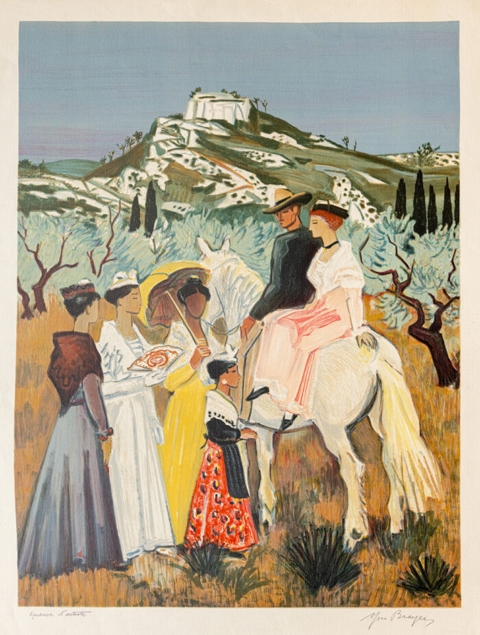 Arlésiennes et gardians - Brayer © Oeuvre mise en vente par L'Atelier Galerie des Alpilles