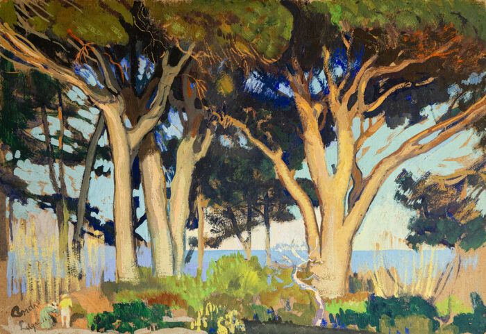 Pins parasols en bord de mer - André Lagrange © Oeuvre mise en vente par L'Atelier Galerie des Alpilles