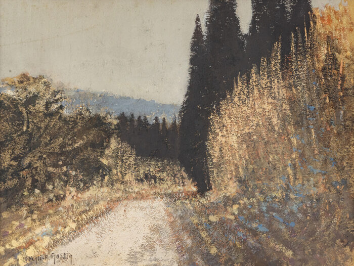 Un chemin dans les alpilles - Henri-André Martin © Oeuvre mise en vente par L'Atelier Galerie des Alpilles