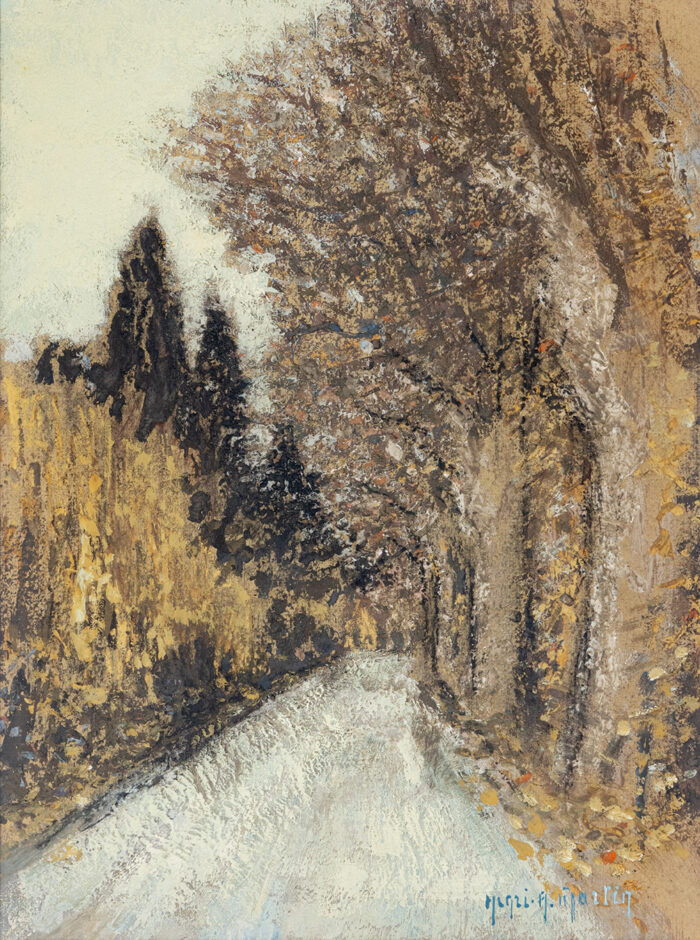 La route aux platanes - Henri-André Martin © Oeuvre mise en vente par L'Atelier Galerie des Alpilles