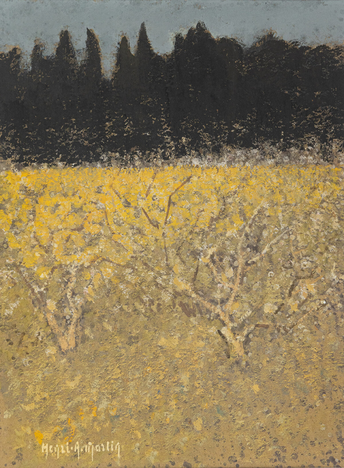 Champs jaune et cypres - Henri-André Martin © Oeuvre mise en vente par L'Atelier Galerie des Alpilles