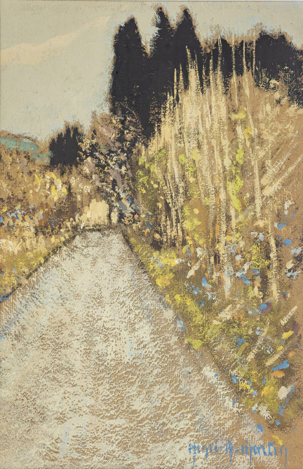 Chemin dans les alpilles - Henri-André Martin © Oeuvre mise en vente par L'Atelier Galerie des Alpilles