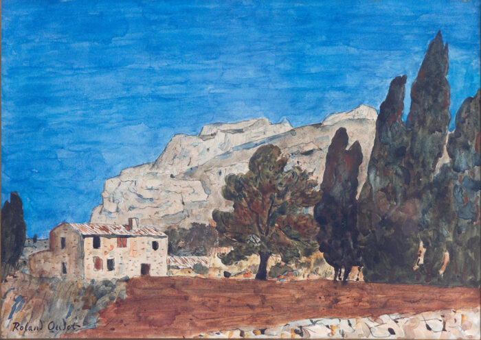 Les cypres à Eygalières - Oudot - ©Oeuvre mise en vente par L'Atelier Galerie des Alpilles