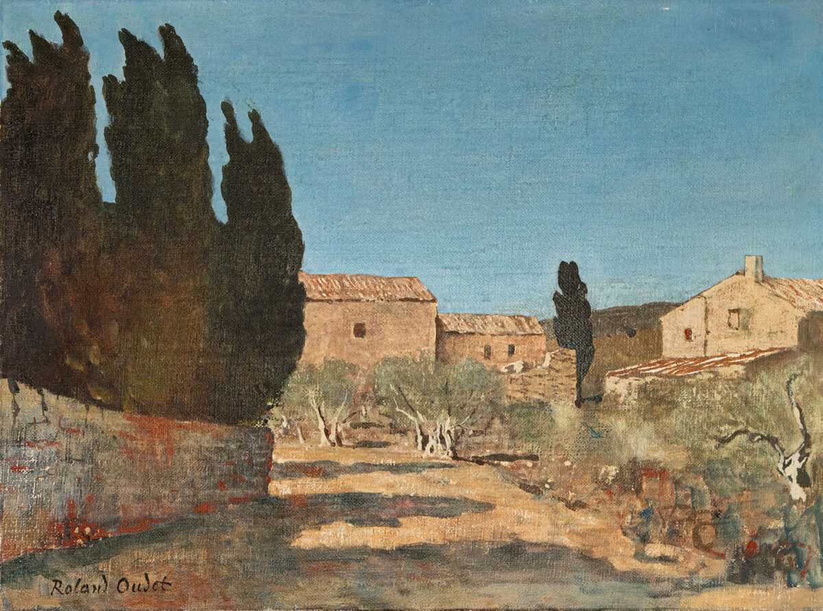 Mas provençales aux cyprès - Oudot - ©Oeuvre mise en vente par L'Atelier Galerie des Alpilles