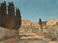 Mas provençales aux cyprès - Oudot - ©Oeuvre mise en vente par L'Atelier Galerie des Alpilles