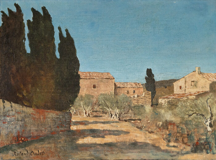 Mas provençales aux cyprès - Oudot - ©Oeuvre mise en vente par L'Atelier Galerie des Alpilles