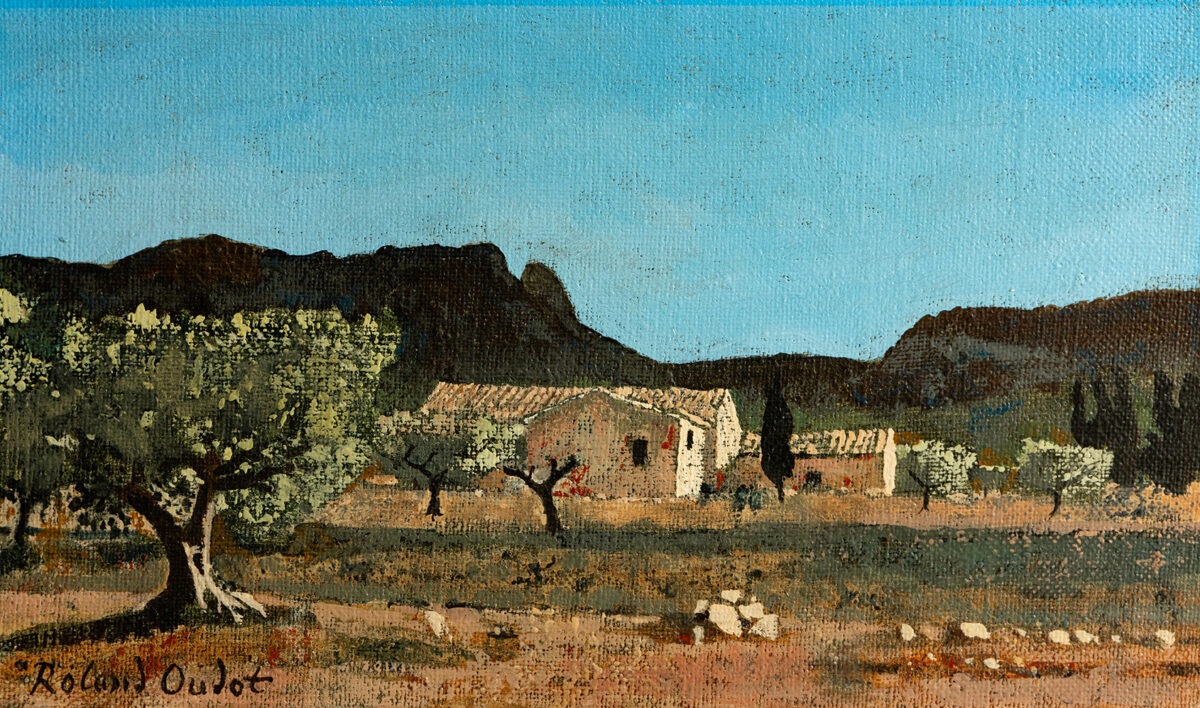 L'olivier et les mas - Oudot - ©Oeuvre mise en vente par L'Atelier Galerie des Alpilles