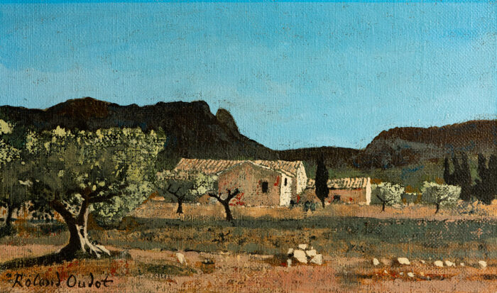L'olivier et les mas - Oudot - ©Oeuvre mise en vente par L'Atelier Galerie des Alpilles